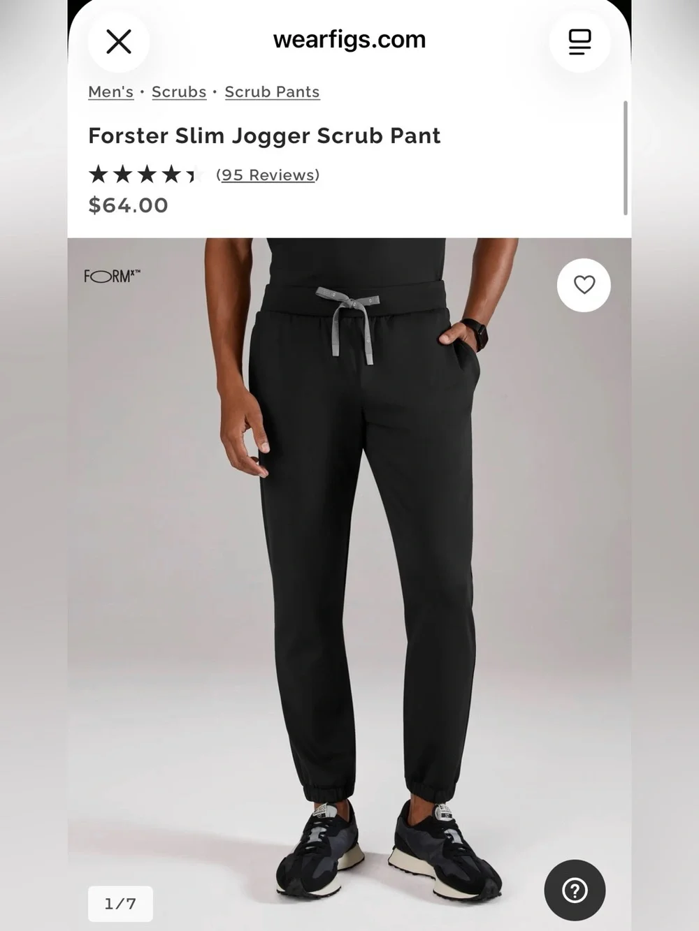 NWT FIGS Forster FORMx Slim Jogger Scrub Pants Black Medium Short Men’s